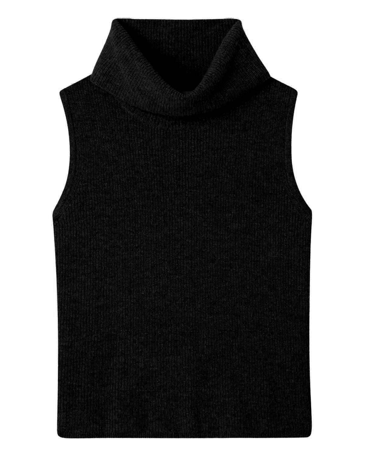 sleeveless black cashmere turtleneck